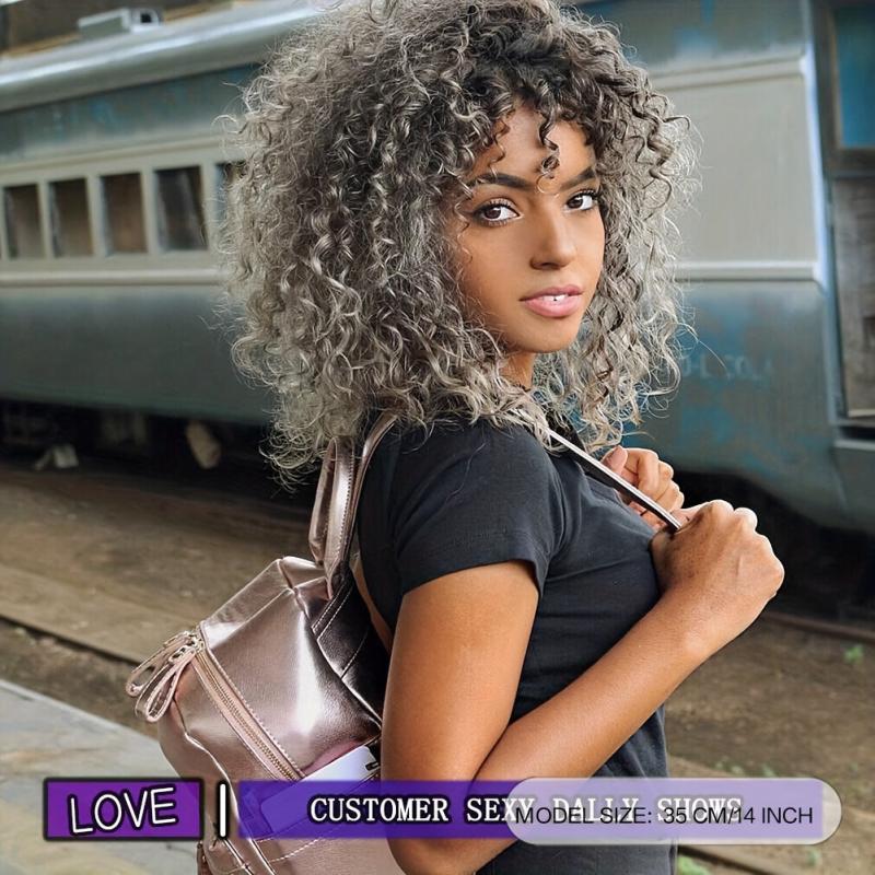 Afro Kinky Curly Wigs For Women Synthetic Afro Curly Wigs With Bangs