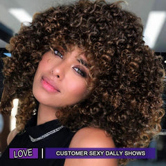 Afro Kinky Curly Wigs For Women Synthetic Afro Curly Wigs With Bangs