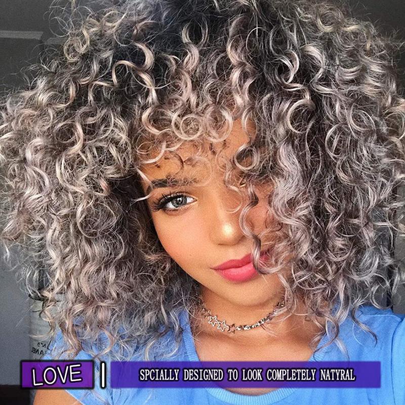 Afro Kinky Curly Wigs For Women Synthetic Afro Curly Wigs With Bangs