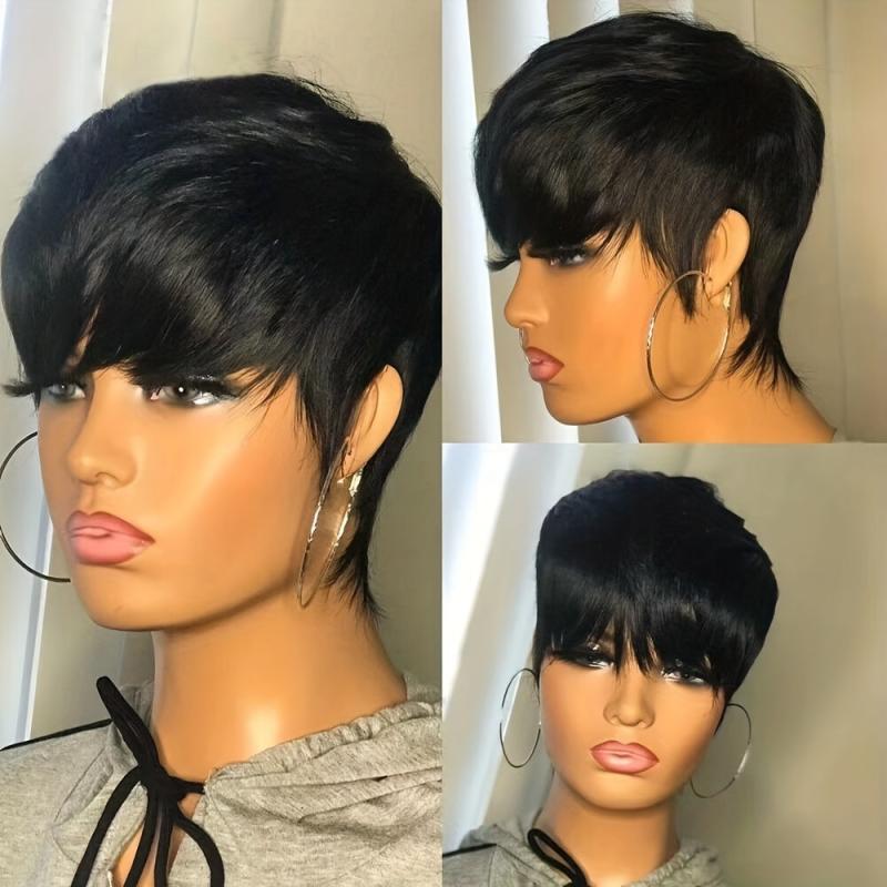 Short Curly Pixie Cut Wig With Bangs Synthetic Wig Heat Resistant Mullet Wig
