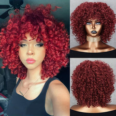 Blonde Brown Highlights Short Human Hair Wig with Bangs 12 Inches