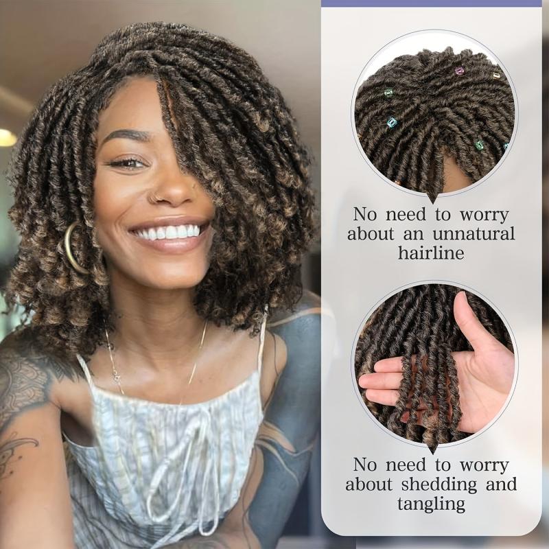 Short Twist Braids Wig Afro Curly Crochet Braiding Synthetic Fiber 35-56 cm