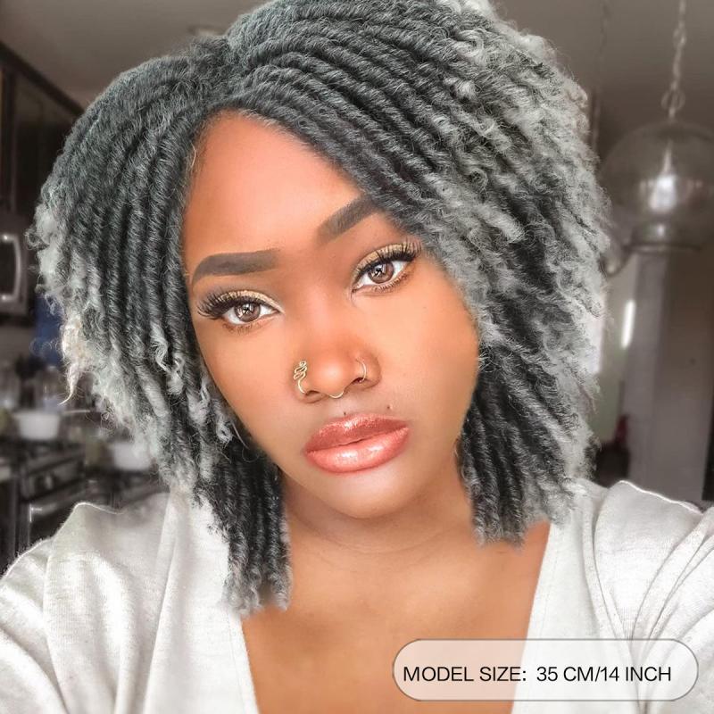 Short Twist Braids Wig Afro Curly Crochet Braiding Synthetic Fiber 35-56 cm