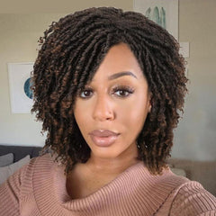 Short Twist Braids Wig Afro Curly Crochet Braiding Synthetic Fiber 35-56 cm