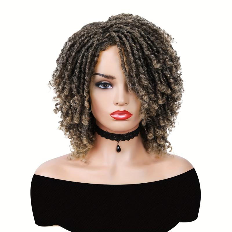 Short Twist Braids Wig Afro Curly Crochet Braiding Synthetic Fiber 35-56 cm