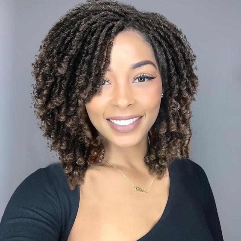 Short Twist Braids Wig Afro Curly Crochet Braiding Synthetic Fiber 35-56 cm