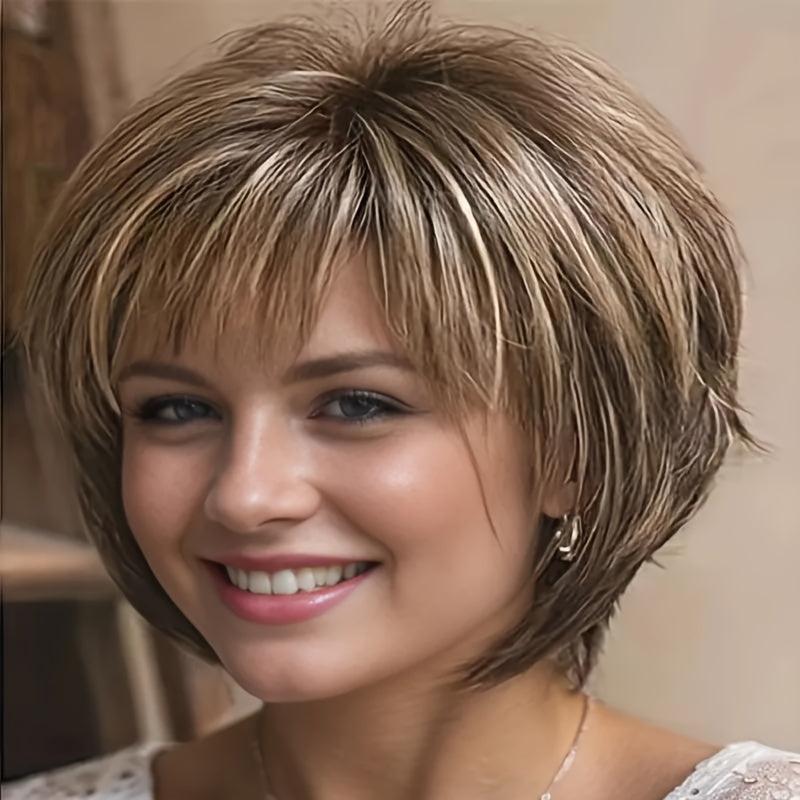 Brown to Ombre Straight Bob Wig Shoulder Length Synthetic Hair Replacement