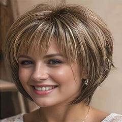 Brown to Ombre Straight Bob Wig Shoulder Length Synthetic Hair Replacement
