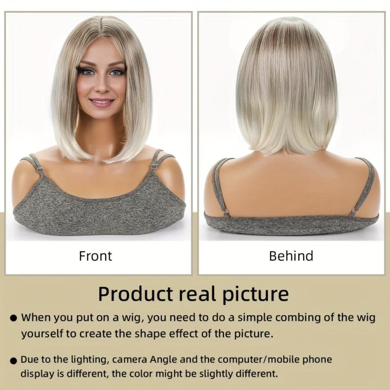 Brown to Ombre Straight Bob Wig Shoulder Length Synthetic Hair Replacement