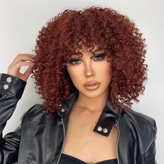 Short Curly Kinky Afro Wigs With Bangs Synthetic Hair Replacement