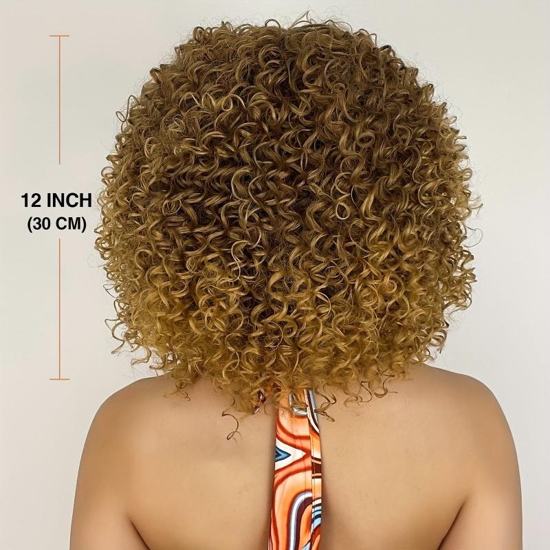 Short Curly Kinky Afro Wigs With Bangs Synthetic Hair Replacement