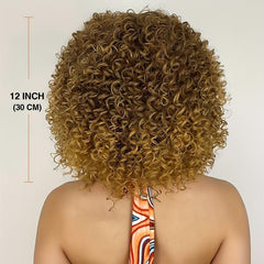 Short Curly Kinky Afro Wigs With Bangs Synthetic Hair Replacement