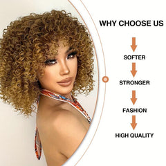 Short Curly Kinky Afro Wigs With Bangs Synthetic Hair Replacement