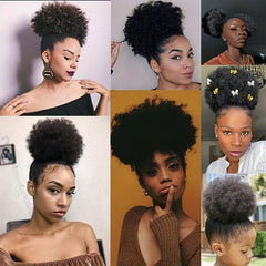 Kinky Curly Afro Puff Ponytail Extensions Short Synthetic Updo Hair Pieces
