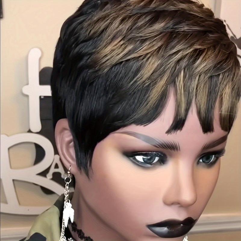 Short Straight Layered Hair Wigs Synthetic Fiber Short Pixie Cut Wigs For Women
