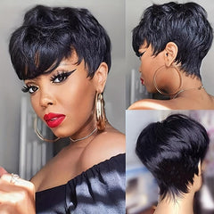 Short Straight Layered Hair Wigs Synthetic Fiber Short Pixie Cut Wigs For Women