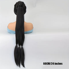Long Braided Ponytail Extension Elastic Hair Tie Straight Sleek Braid Hair Exten