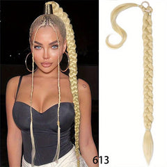 Long Braided Ponytail Extension Elastic Hair Tie Straight Sleek Braid Hair Exten