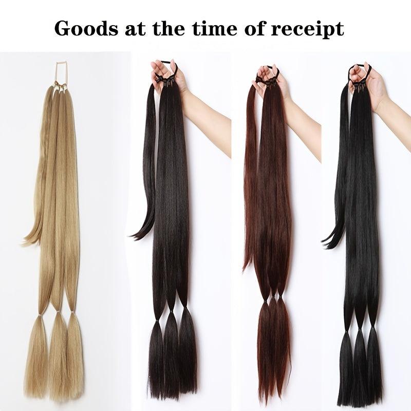 Long Braided Ponytail Extension Elastic Hair Tie Straight Sleek Braid Hair Exten