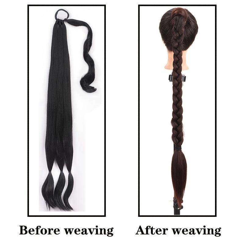 Long Braided Ponytail Extension Elastic Hair Tie Straight Sleek Braid Hair Exten