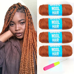 4Packs Brazilian Yarn Wool Braiding Hair Acrylic Thread With Crochet Hook