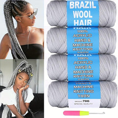 4Packs Brazilian Yarn Wool Braiding Hair Acrylic Thread With Crochet Hook
