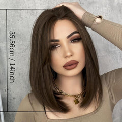 Short Bob Wig 35 56cm Synthetic Shoulder Length Middle Part Mix Highlight Wig