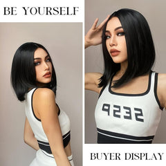 Short Bob Wig 35 56cm Synthetic Shoulder Length Middle Part Mix Highlight Wig