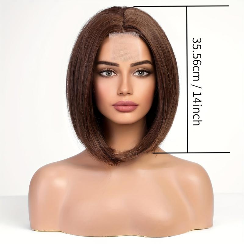 Short Bob Wig 35 56cm Synthetic Shoulder Length Middle Part Mix Highlight Wig