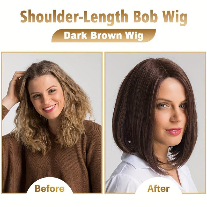 Short Bob Wig 35 56cm Synthetic Shoulder Length Middle Part Mix Highlight Wig