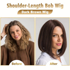 Short Bob Wig 35 56cm Synthetic Shoulder Length Middle Part Mix Highlight Wig