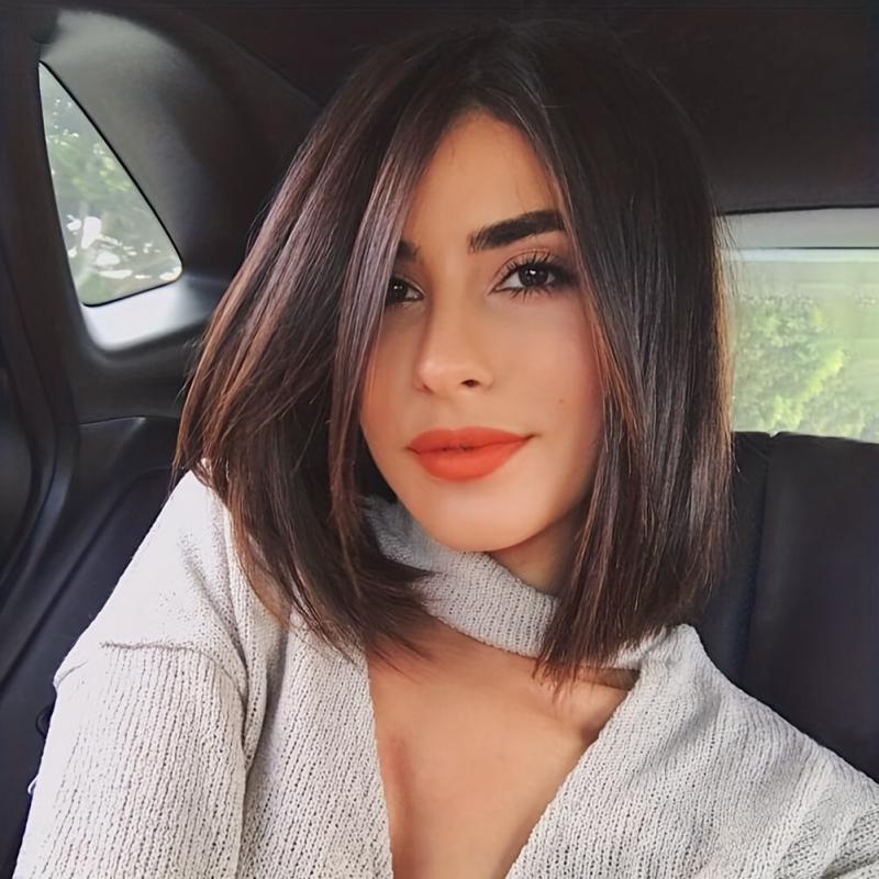 Short Bob Wig 35 56cm Synthetic Shoulder Length Middle Part Mix Highlight Wig