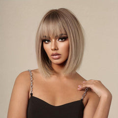 Blonde Straight Synthetic Wig with Bangs 35 56 cm Long