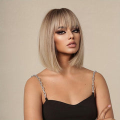 Blonde Straight Synthetic Wig with Bangs 35 56 cm Long