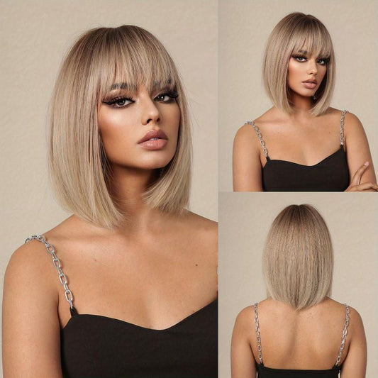 Blonde Straight Synthetic Wig with Bangs 35 56 cm Long
