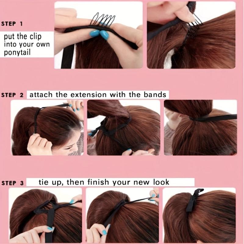 Long Straight Ponytail Extensions Natural Looking Synthetic Hair For Women
