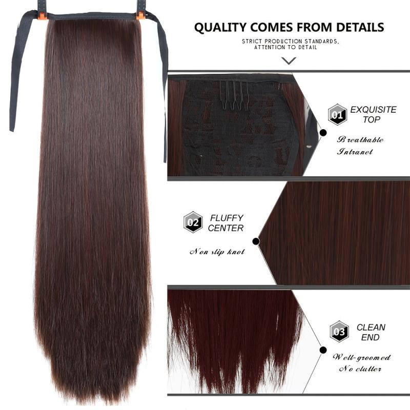 Long Straight Ponytail Extensions Natural Looking Synthetic Hair For Women
