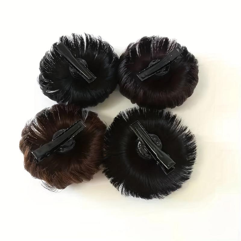 Brown Bun Hair Synthetic Donut Roller Hair Pieces With Hair Clip