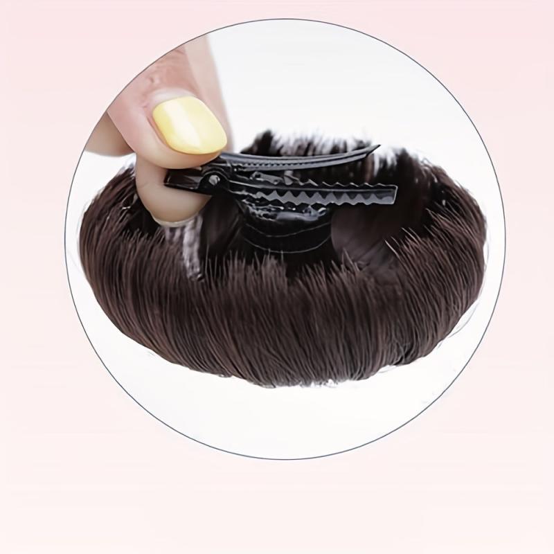 Brown Bun Hair Synthetic Donut Roller Hair Pieces With Hair Clip