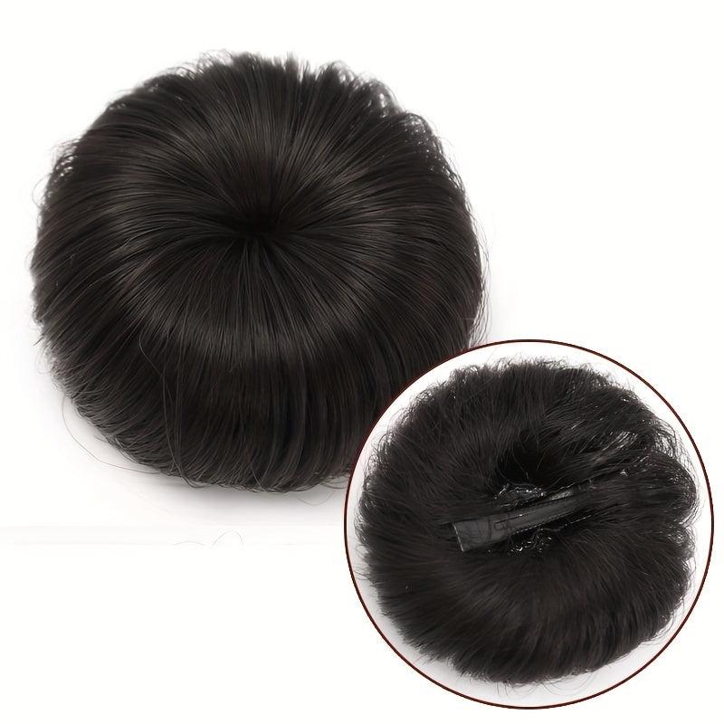 Brown Bun Hair Synthetic Donut Roller Hair Pieces With Hair Clip