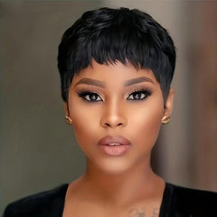 15 24 Cm Short Pixie Cut Hair Wigs With Bangs Brazilian Virgin Human Hair Wigs