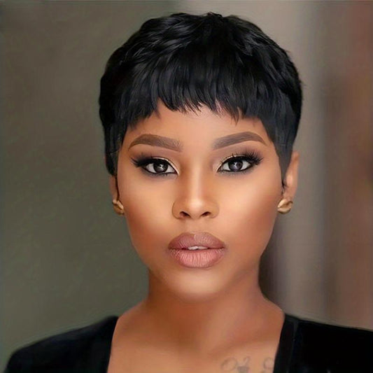 15 24 Cm Short Pixie Cut Hair Wigs With Bangs Brazilian Virgin Human Hair Wigs