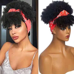 Afro Kinky Curly Headband Wig with Bangs
