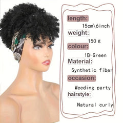 Afro Kinky Curly Headband Wig with Bangs