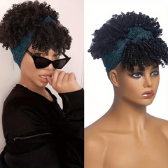 Afro Kinky Curly Headband Wig with Bangs