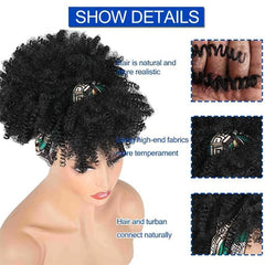 Afro Kinky Curly Headband Wig with Bangs