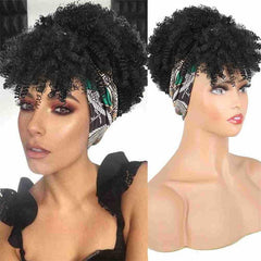 Afro Kinky Curly Headband Wig with Bangs