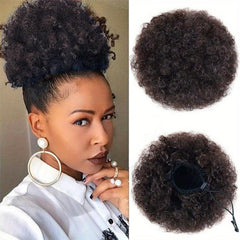 Afro Curly Ponytail Extension Drawstring Hair Clip On Synthetic Hair