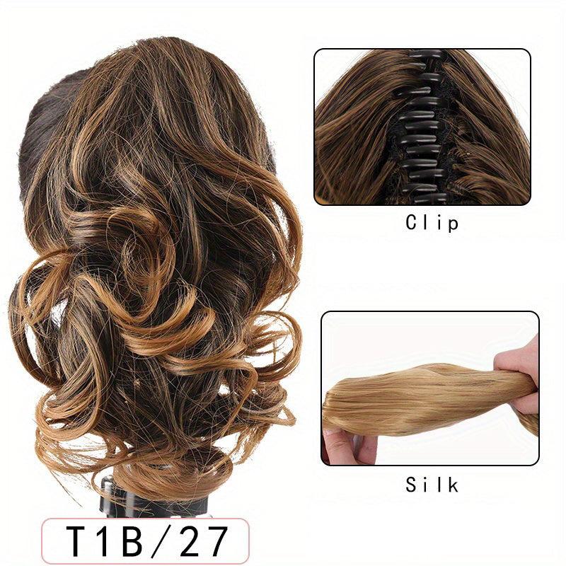 Wavy Claw Ponytail Clip In Hair Extension Brown Synthetic False Hairpiece