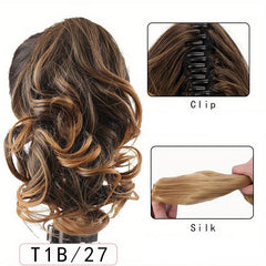 Wavy Claw Ponytail Clip In Hair Extension Brown Synthetic False Hairpiece